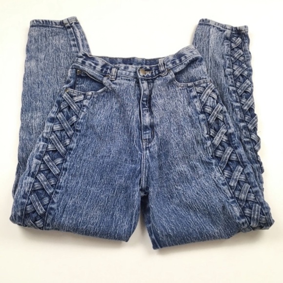 VTG Pure Jeanswear 80s Acid Washed Mom High Waist Skinny Jeans Juniors Sz‎ 9 - Picture 1 of 4